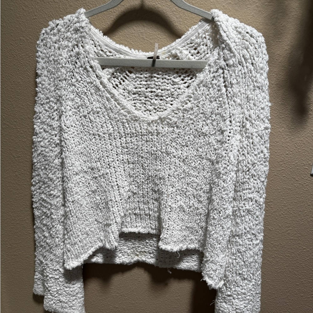 Free People White V-Neck Sweater